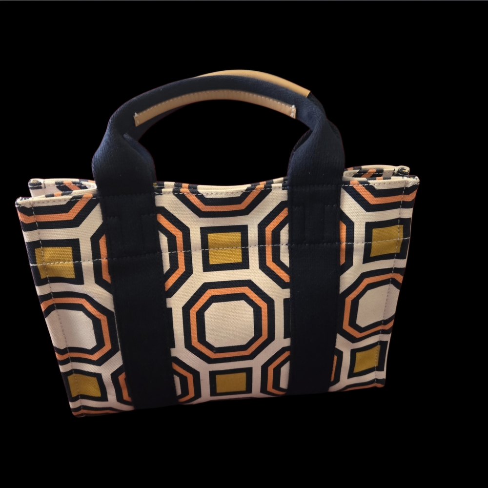 Tory Burch Navy and Gold Geometric Tote